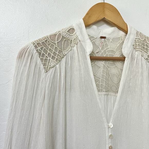 Free People Canyon Rose Embroidered Top Size XS White Angelcore Festival Boho - Picture 3 of 10